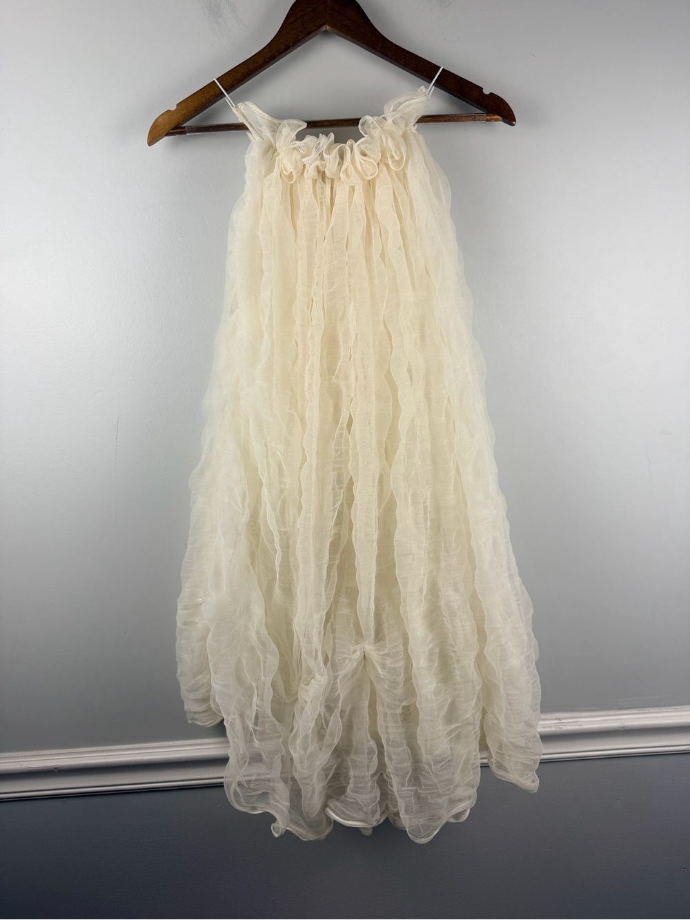 Things cream white ruffle tulle babydoll sheer mini dress size small - Picture 5 of 5